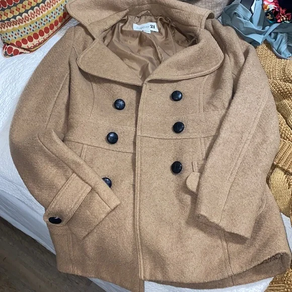 F21-Light brown pea coat - Picture 3 of 6